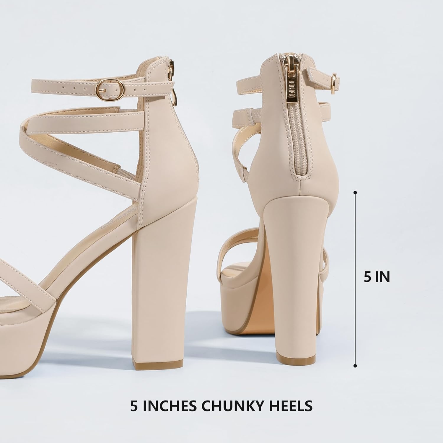 image:imageIDIFU Womens Platform Chunky High Heels Dress Sandals Open Toe Ankle Strap Strappy Wedding Bridal Party Dance Shoes For Women BrideM Nude Nubuck