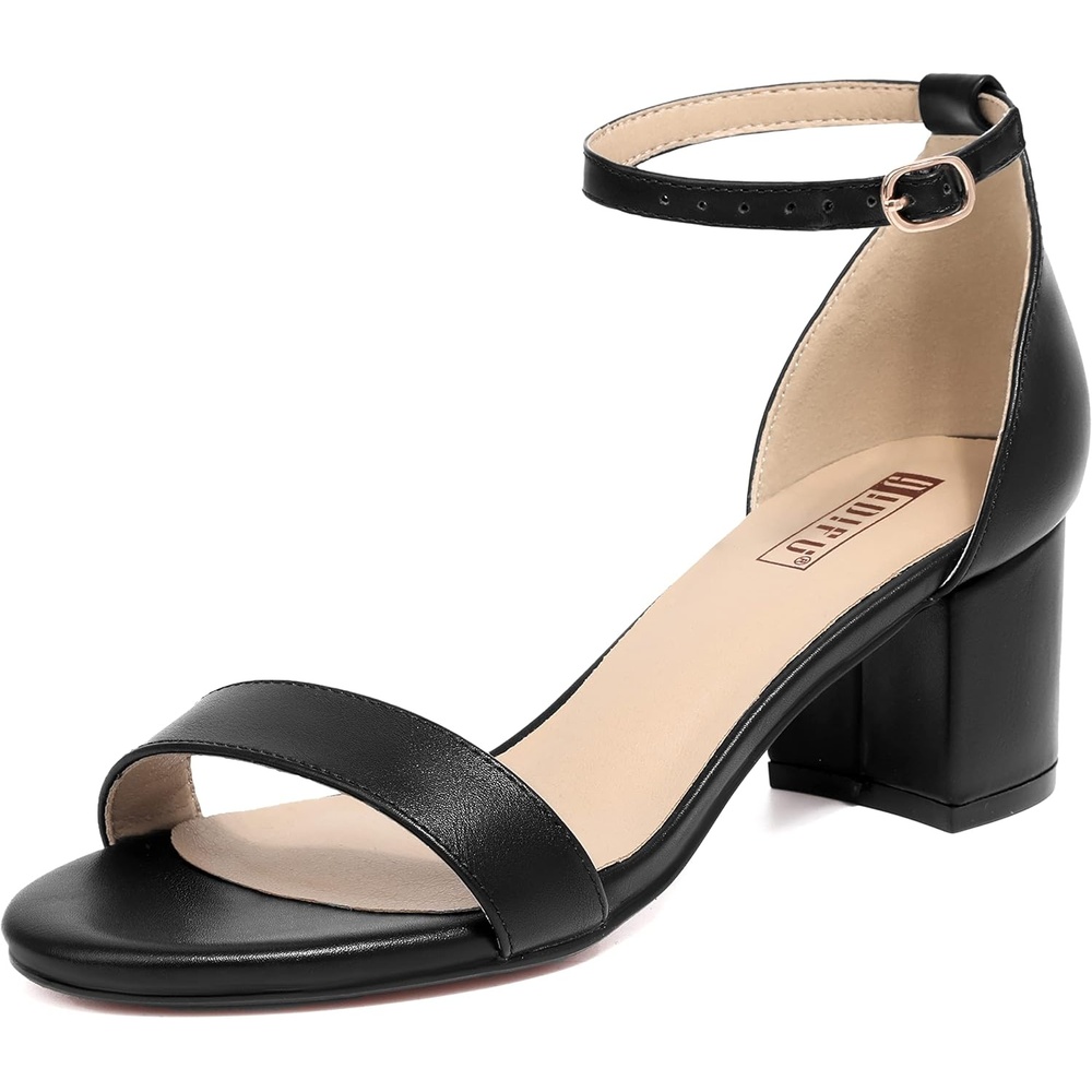 image:imageIDIFU Womens CookieLO Low Block Heels Chunky Sandals Ankle Strap Wedding Dress Pump ShoesCookielo Black Pu