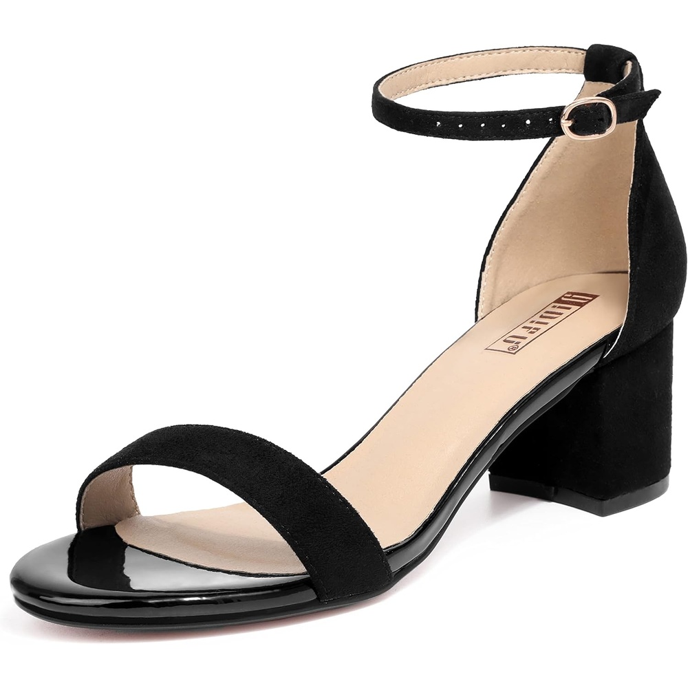 image:imageIDIFU Womens CookieLO Low Block Heels Chunky Sandals Ankle Strap Wedding Dress Pump ShoesCookielo Black Suede