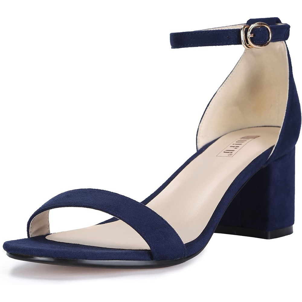 image:imageIDIFU Womens CookieLO Low Block Heels Chunky Sandals Ankle Strap Wedding Dress Pump ShoesCookielo Blue Suede