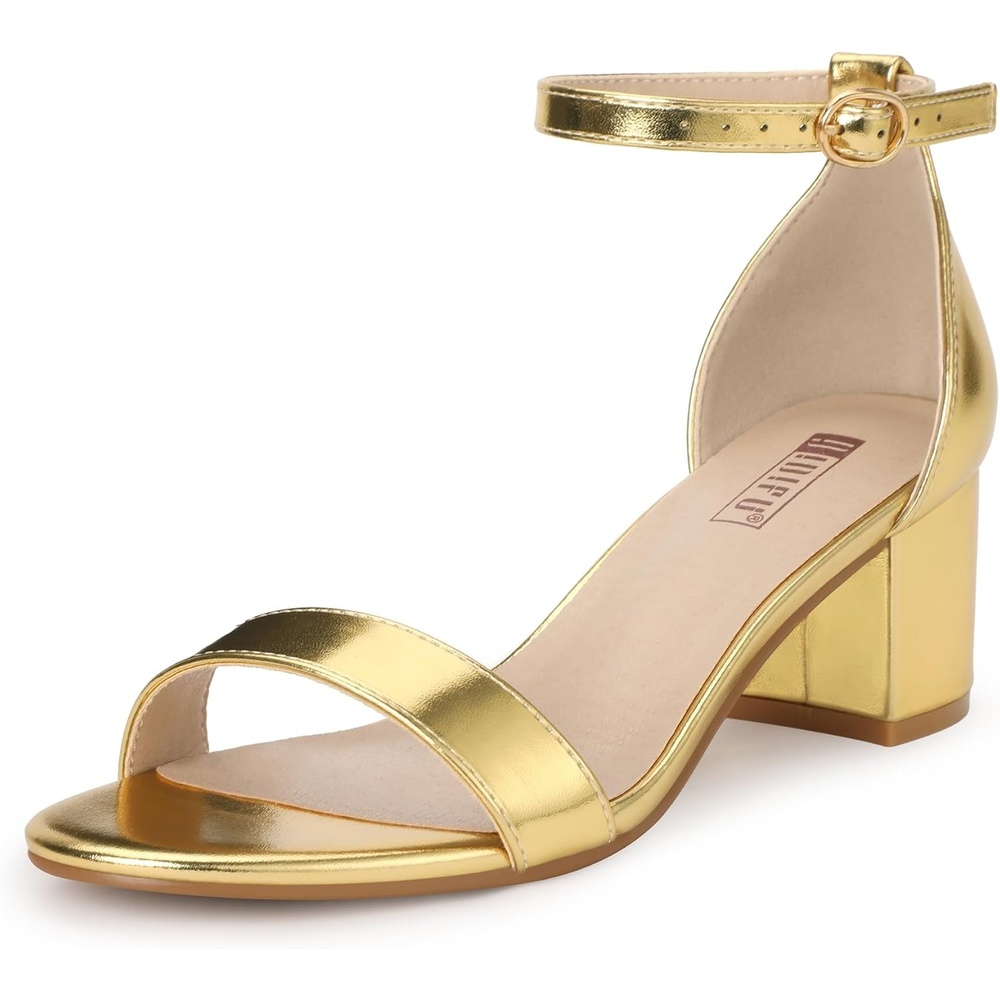 image:imageIDIFU Womens CookieLO Low Block Heels Chunky Sandals Ankle Strap Wedding Dress Pump ShoesGold Pu