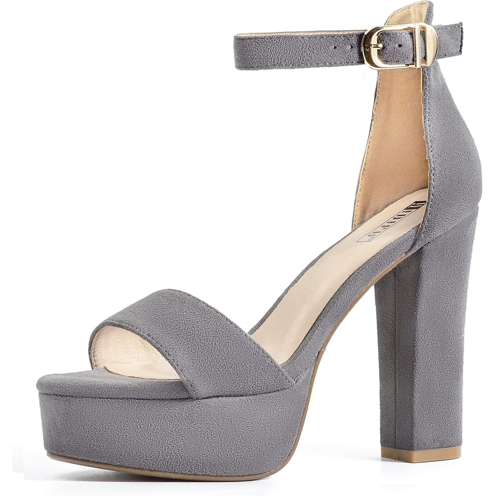 image:imageIDIFU Womens Platform Chunky High Heel Sexy Sandals Ankle Strap Open Toe Heeled Shoes for Wedding Party EveningGray Suede