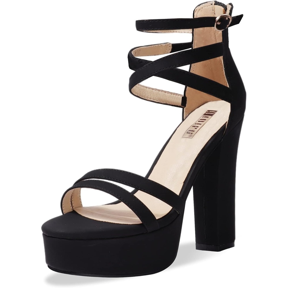 image:imageIDIFU Womens Platform Chunky High Heels Dress Sandals Open Toe Ankle Strap Strappy Wedding Bridal Party Dance Shoes For Women BrideM Black Nubuck