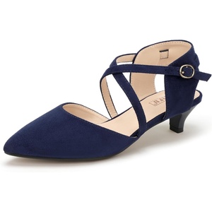 image:imageIDIFU IN2 Womens Pumps Closed Toe Low Heel Dress Shoes for Women Pointed Toe Kitten Heels Comfortable Casual Sparkly Rhinestone Wedding Bridal Formal Work Office Prom Party Strappy Ankle Strap HeelsBlue Suede Classic