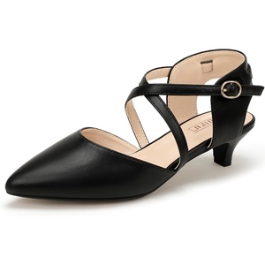 image:imageIDIFU IN2 Womens Pumps Closed Toe Low Heel Dress Shoes for Women Pointed Toe Kitten Heels Comfortable Casual Sparkly Rhinestone Wedding Bridal Formal Work Office Prom Party Strappy Ankle Strap HeelsBlack Pu Classic