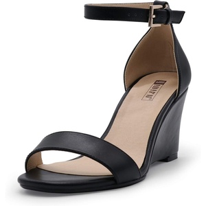 image:imageIDIFU Womens Classic Wedge Heels Sandals 3 Inch Ankle Strap Open Toe Evening Dress Wedding ShoesBlack Pu