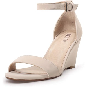 image:imageIDIFU Womens Classic Wedge Heels Sandals 3 Inch Ankle Strap Open Toe Evening Dress Wedding ShoesNude Nubuck