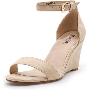 image:imageIDIFU Womens Classic Wedge Heels Sandals 3 Inch Ankle Strap Open Toe Evening Dress Wedding ShoesNude Suede