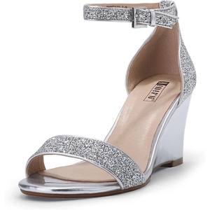 image:imageIDIFU Womens Classic Wedge Heels Sandals 3 Inch Ankle Strap Open Toe Evening Dress Wedding ShoesSilver Sparkle