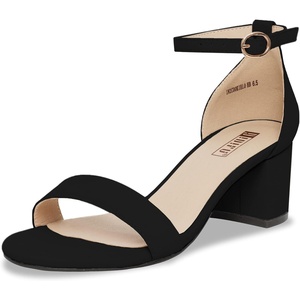 image:imageIDIFU Womens CookieLO Low Block Heels Chunky Sandals Ankle Strap Wedding Dress Pump ShoesCookielo Black Nubuck
