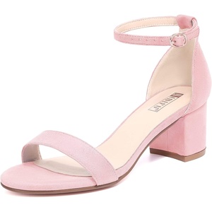 image:imageIDIFU Womens CookieLO Low Block Heels Chunky Sandals Ankle Strap Wedding Dress Pump ShoesCookielo Pink Suede