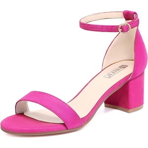 image:imageIDIFU Womens CookieLO Low Block Heels Chunky Sandals Ankle Strap Wedding Dress Pump ShoesHot Pink Suede