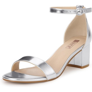 image:imageIDIFU Womens CookieLO Low Block Heels Chunky Sandals Ankle Strap Wedding Dress Pump ShoesSilver Pu
