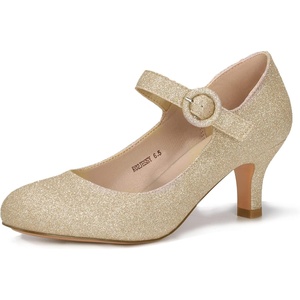 image:imageIDIFU Womens Jessy Dress Mary Jane Shoes Low Kitten Heels Closed Round Toe Office Work Wedding PumpsGold Shiny