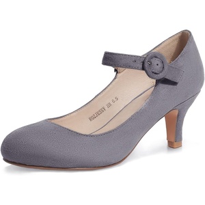 image:imageIDIFU Womens Jessy Dress Mary Jane Shoes Low Kitten Heels Closed Round Toe Office Work Wedding PumpsGray Suede