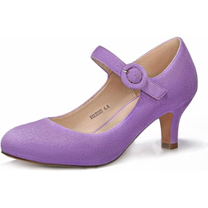 image:imageIDIFU Womens Jessy Dress Mary Jane Shoes Low Kitten Heels Closed Round Toe Office Work Wedding PumpsLilac Suede