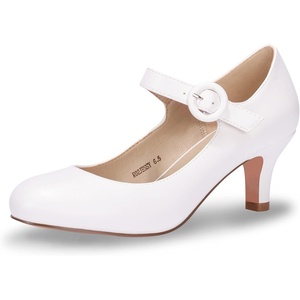 image:imageIDIFU Womens Jessy Dress Mary Jane Shoes Low Kitten Heels Closed Round Toe Office Work Wedding PumpsWhite Pu