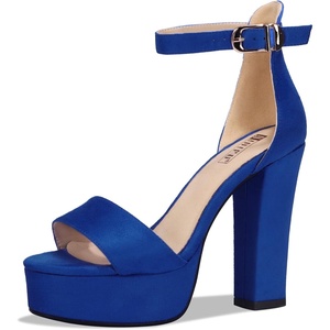 image:imageIDIFU Womens Platform Chunky High Heel Sexy Sandals Ankle Strap Open Toe Heeled Shoes for Wedding Party EveningRoyal Blue Suede