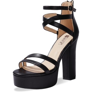 image:imageIDIFU Womens Platform Chunky High Heels Dress Sandals Open Toe Ankle Strap Strappy Wedding Bridal Party Dance Shoes For Women BrideM Black Pu