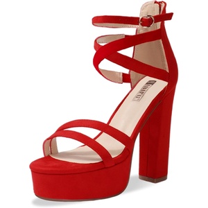 image:imageIDIFU Womens Platform Chunky High Heels Dress Sandals Open Toe Ankle Strap Strappy Wedding Bridal Party Dance Shoes For Women BrideM Red Suede