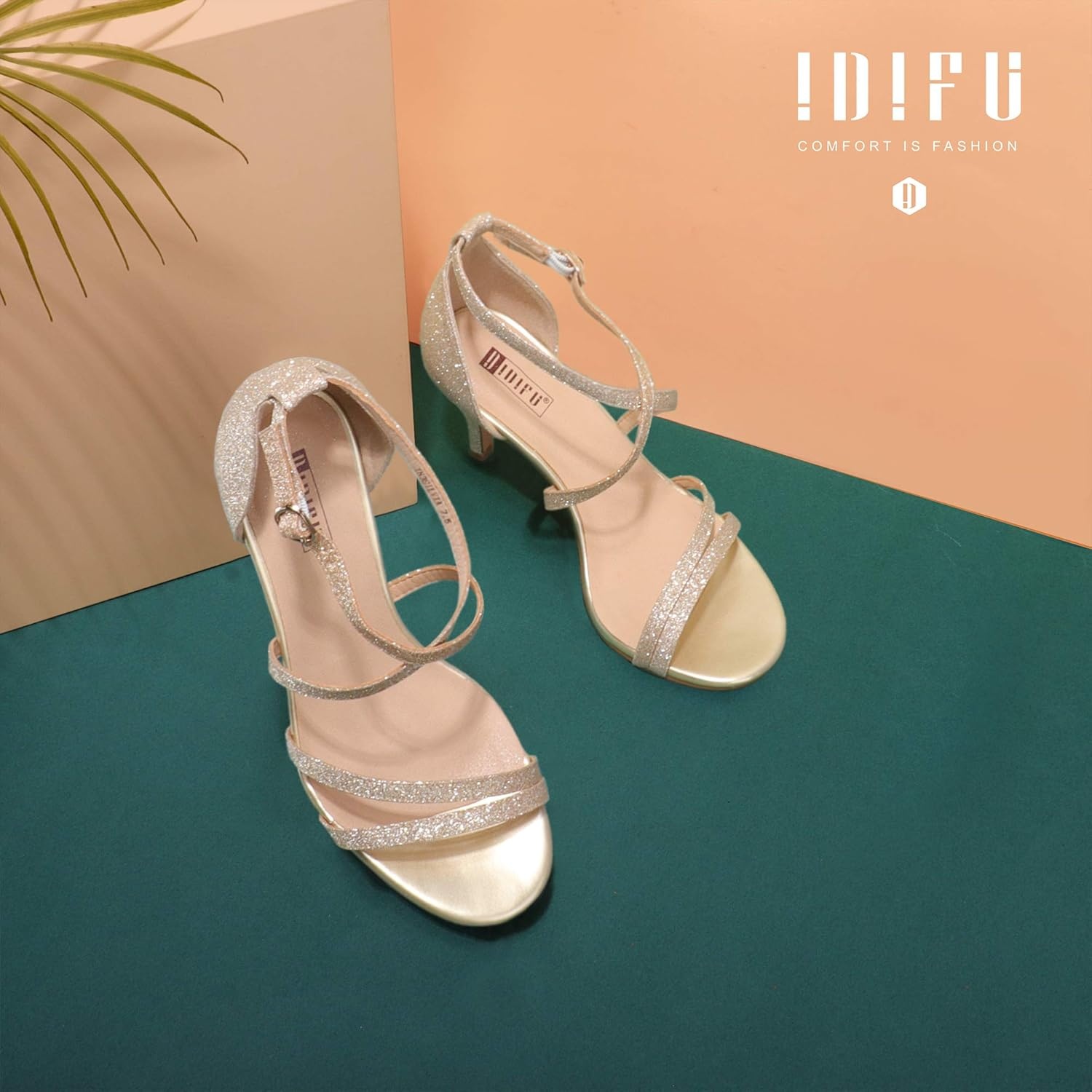 image:imageIDIFU Womens 3 Inch Dressy Heels Ankle Strap Strappy Heels for Women Wedding Shoes