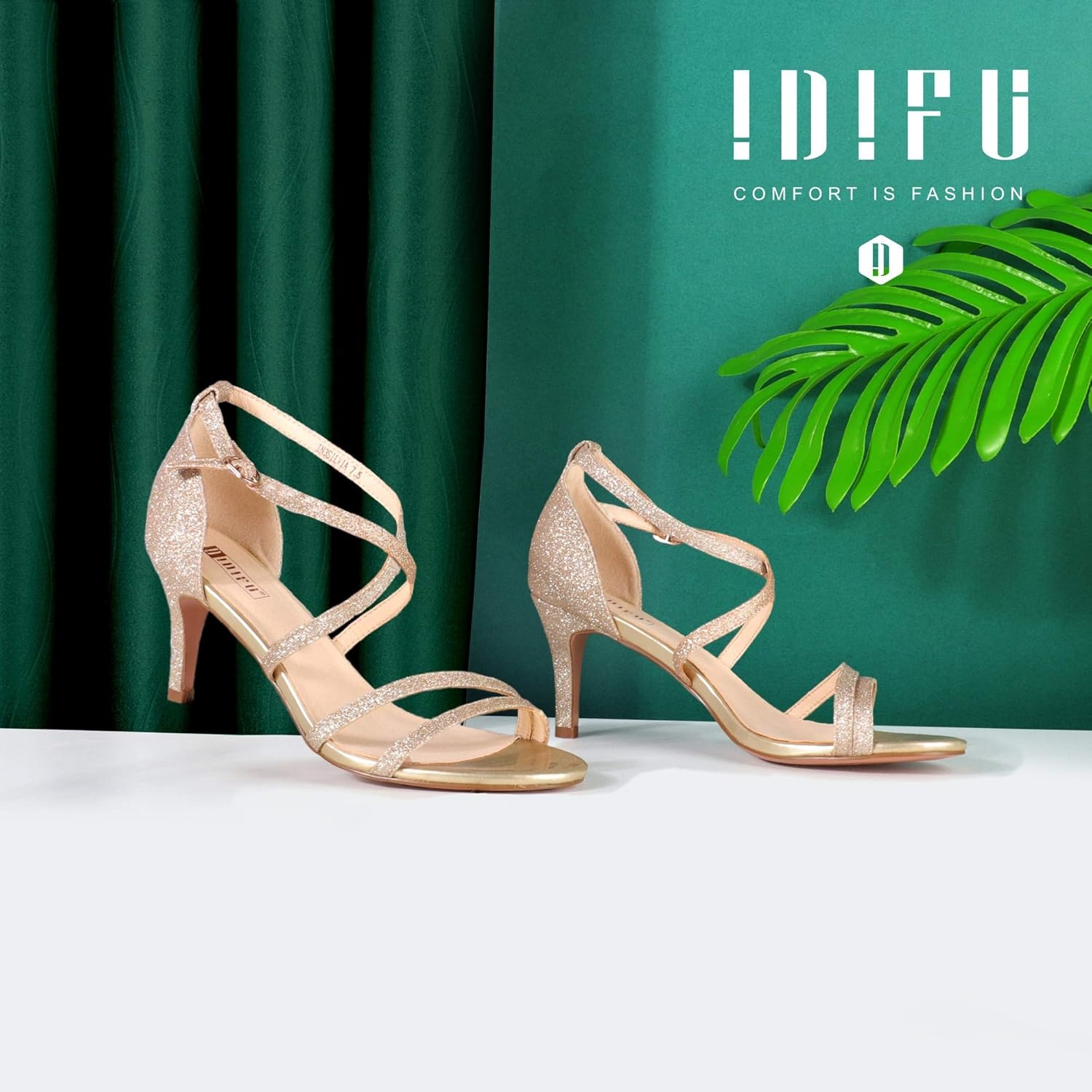 image:imageIDIFU Womens 3 Inch Dressy Heels Ankle Strap Strappy Heels for Women Wedding Shoes