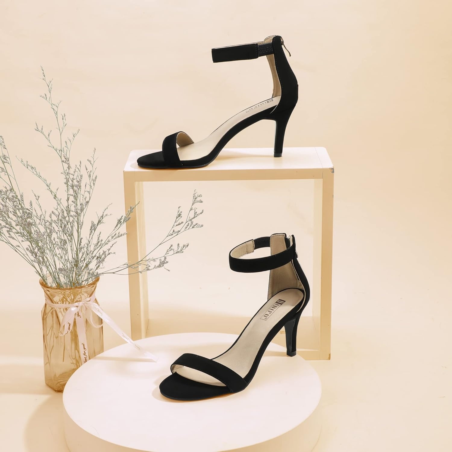 image:imageIDIFU Womens 3 Inch Kitten Heels Dressy Open Toe Heels Ankle Strap Heeled Sandals for Bride Wedding Bridal Shoes On Evening PromBlack Nubuck
