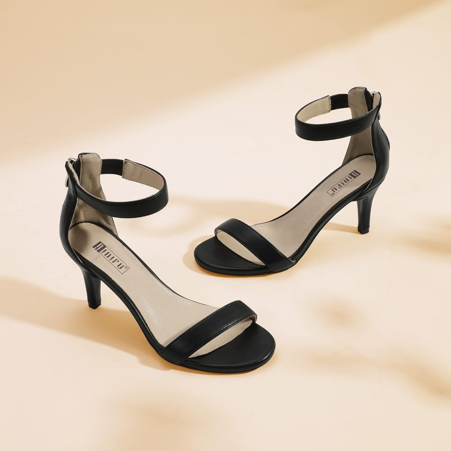 image:imageIDIFU Womens 3 Inch Kitten Heels Dressy Open Toe Heels Ankle Strap Heeled Sandals for Bride Wedding Bridal Shoes On Evening PromBlack Pu