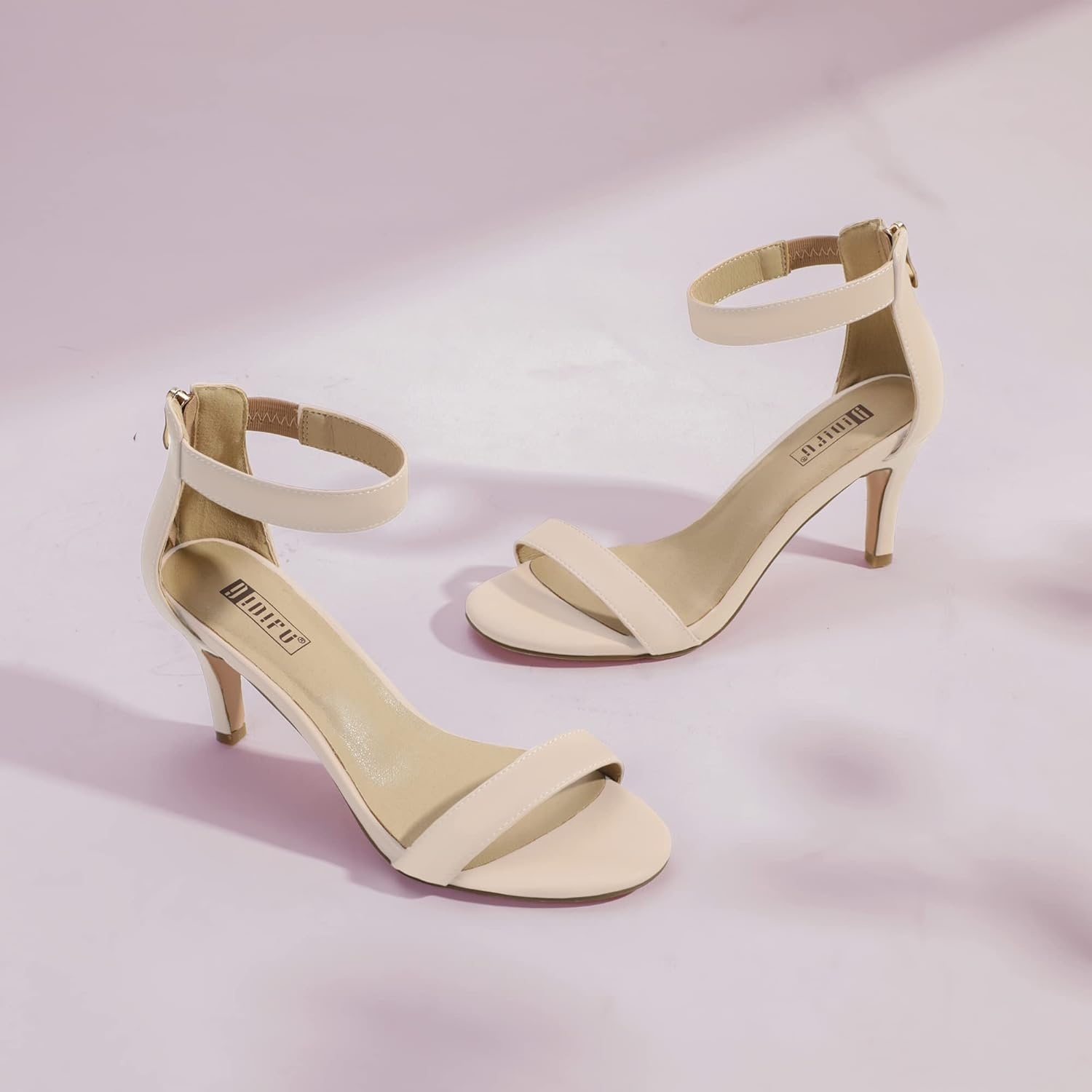 image:imageIDIFU Womens 3 Inch Kitten Heels Dressy Open Toe Heels Ankle Strap Heeled Sandals for Bride Wedding Bridal Shoes On Evening PromNude Nubuck