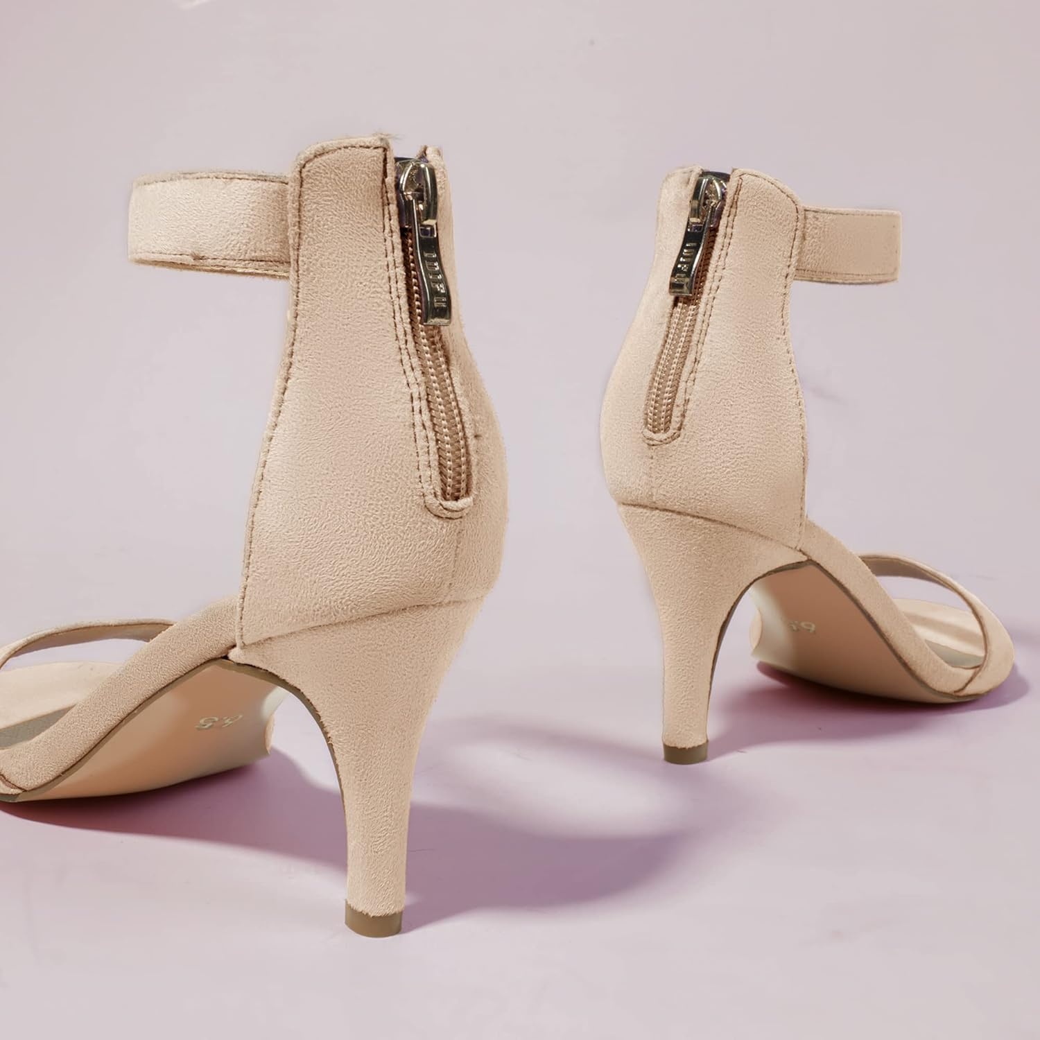 image:imageIDIFU Womens 3 Inch Kitten Heels Dressy Open Toe Heels Ankle Strap Heeled Sandals for Bride Wedding Bridal Shoes On Evening PromNude Suede