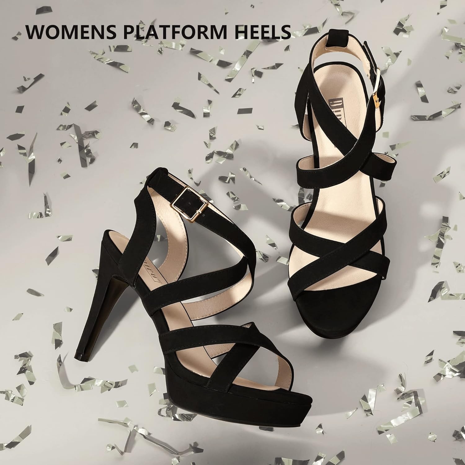 image:imageIDIFU Womens Dress Platform High Heels Strappy Heeled Sandals Open Toe Ankle Strap Shoes for Women Wedding Bridal HomecomingBlack Nubuck