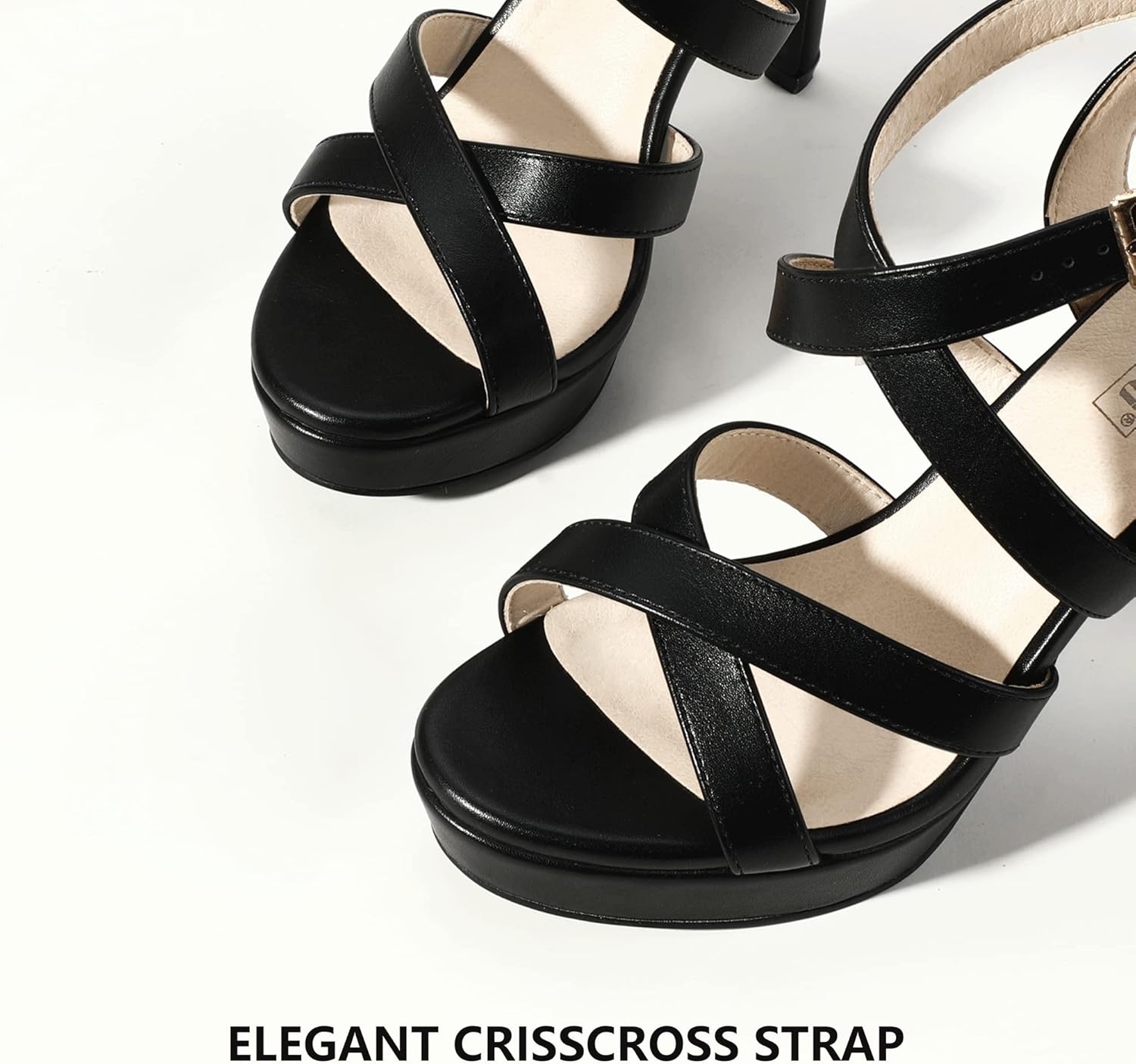 image:imageIDIFU Womens Dress Platform High Heels Strappy Heeled Sandals Open Toe Ankle Strap Shoes for Women Wedding Bridal HomecomingBlack Pu