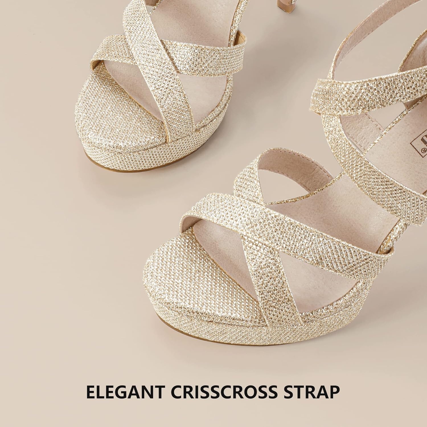 image:imageIDIFU Womens Dress Platform High Heels Strappy Heeled Sandals Open Toe Ankle Strap Shoes for Women Wedding Bridal HomecomingGold Glitter