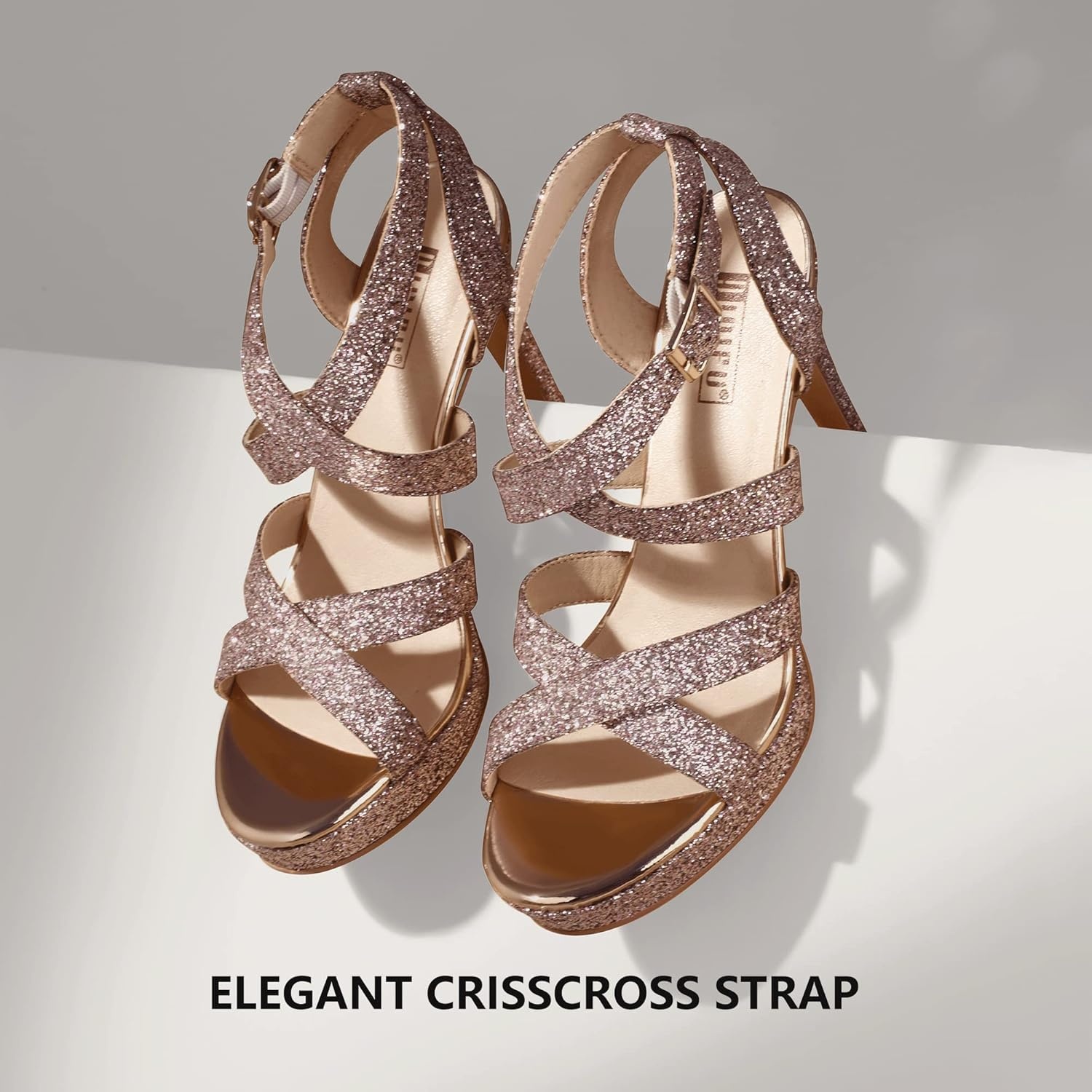 image:imageIDIFU Womens Dress Platform High Heels Strappy Heeled Sandals Open Toe Ankle Strap Shoes for Women Wedding Bridal HomecomingRose Gold Glitter