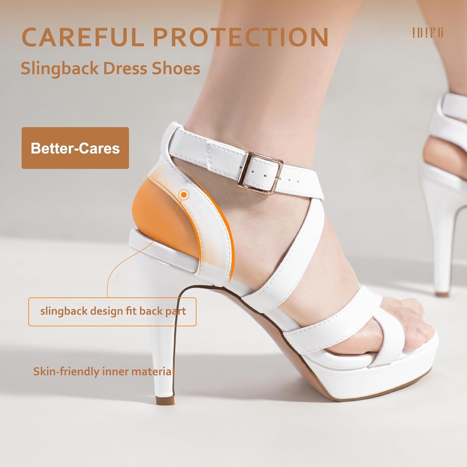 image:imageIDIFU Womens Dress Platform High Heels Strappy Heeled Sandals Open Toe Ankle Strap Shoes for Women Wedding Bridal HomecomingWhite Pu