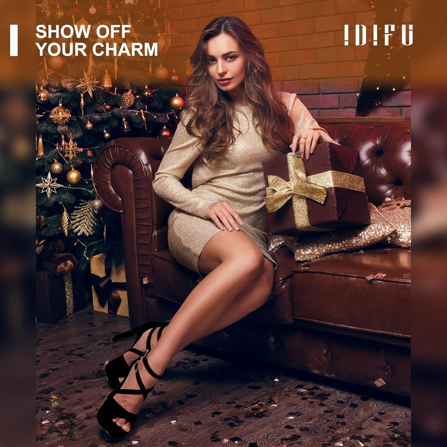 image:imageIDIFU Womens IN5 Charcy Crisscross Strappy Platform High Chunky Heels Peep Toe Pump Party Heeled SandalsBlack Nubuck