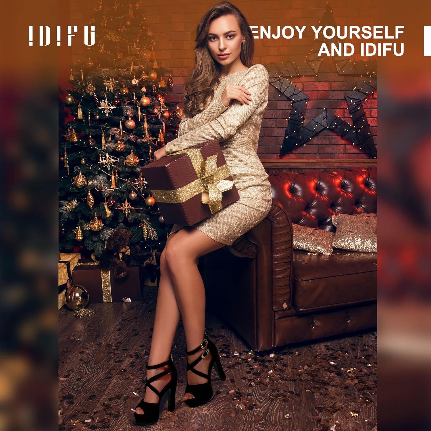 image:imageIDIFU Womens IN5 Charcy Crisscross Strappy Platform High Chunky Heels Peep Toe Pump Party Heeled SandalsBlack Nubuck