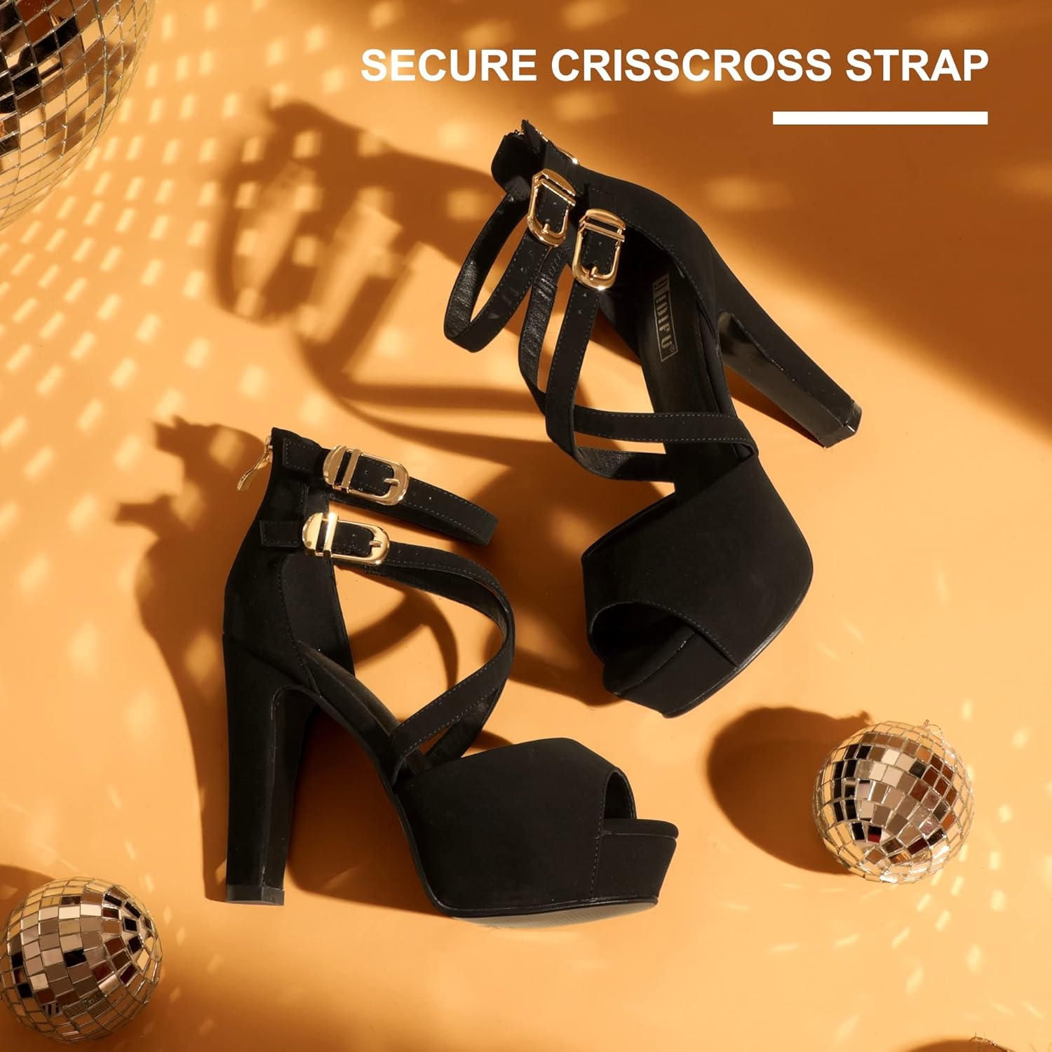 image:imageIDIFU Womens IN5 Charcy Crisscross Strappy Platform High Chunky Heels Peep Toe Pump Party Heeled SandalsBlack Nubuck