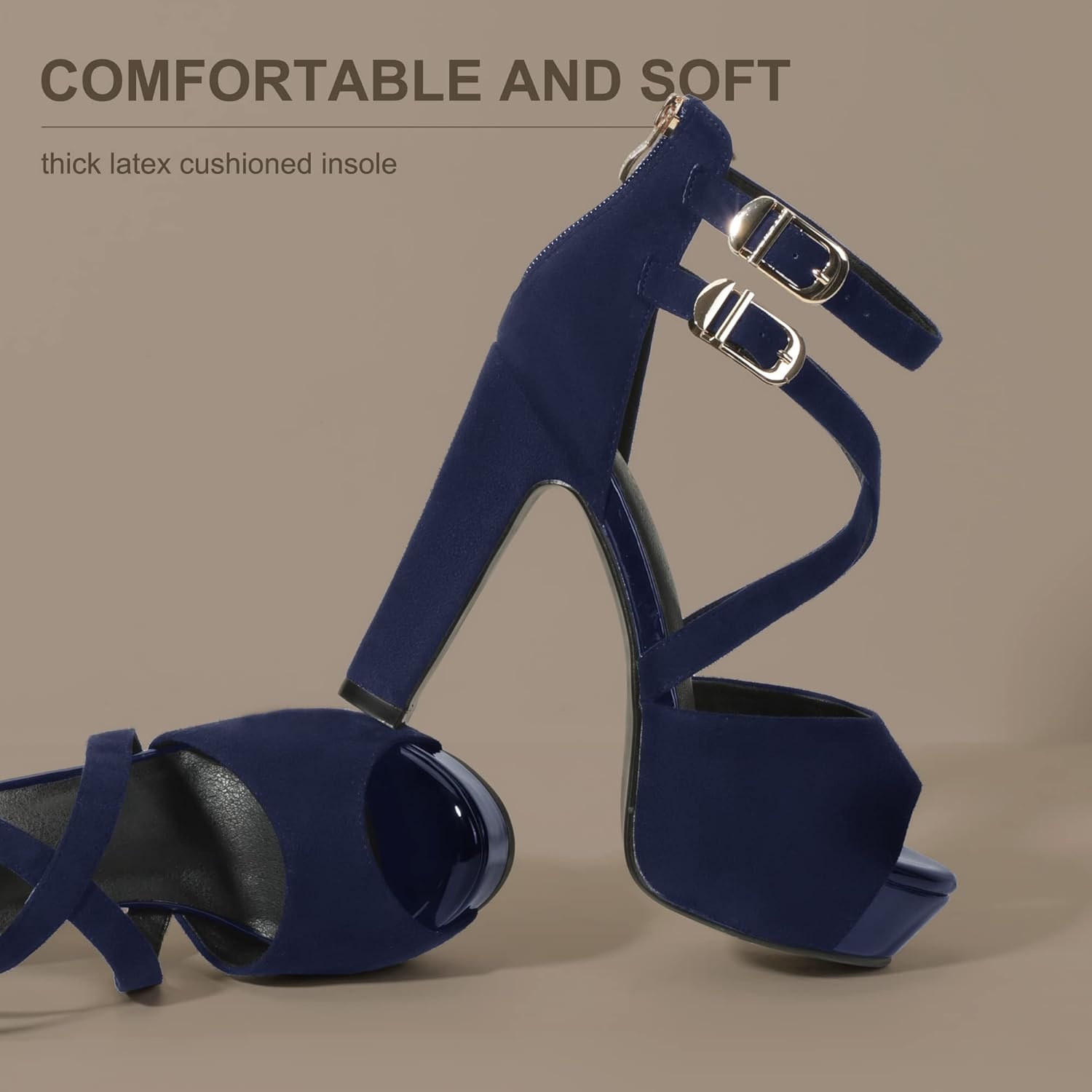 image:imageIDIFU Womens IN5 Charcy Crisscross Strappy Platform High Chunky Heels Peep Toe Pump Party Heeled SandalsBlue Suede