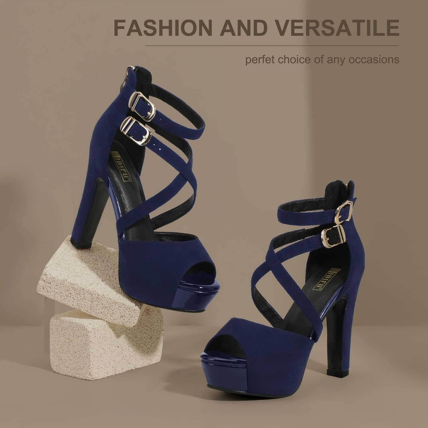 image:imageIDIFU Womens IN5 Charcy Crisscross Strappy Platform High Chunky Heels Peep Toe Pump Party Heeled SandalsBlue Suede