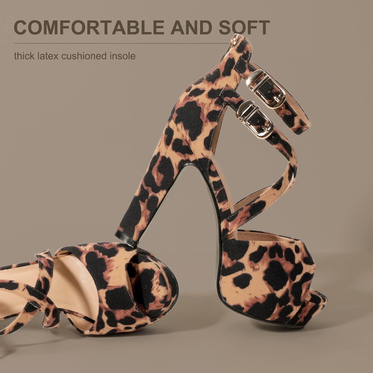 image:imageIDIFU Womens IN5 Charcy Crisscross Strappy Platform High Chunky Heels Peep Toe Pump Party Heeled SandalsLeopard Suede