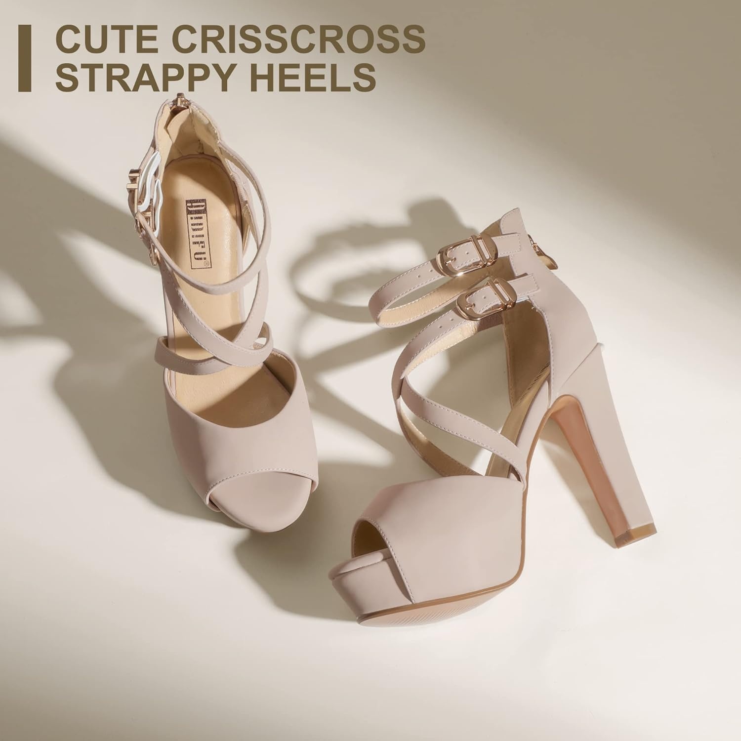 image:imageIDIFU Womens IN5 Charcy Crisscross Strappy Platform High Chunky Heels Peep Toe Pump Party Heeled SandalsNude Nubuck