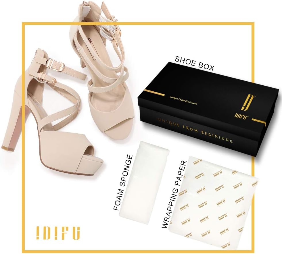 image:imageIDIFU Womens IN5 Charcy Crisscross Strappy Platform High Chunky Heels Peep Toe Pump Party Heeled SandalsNude Nubuck