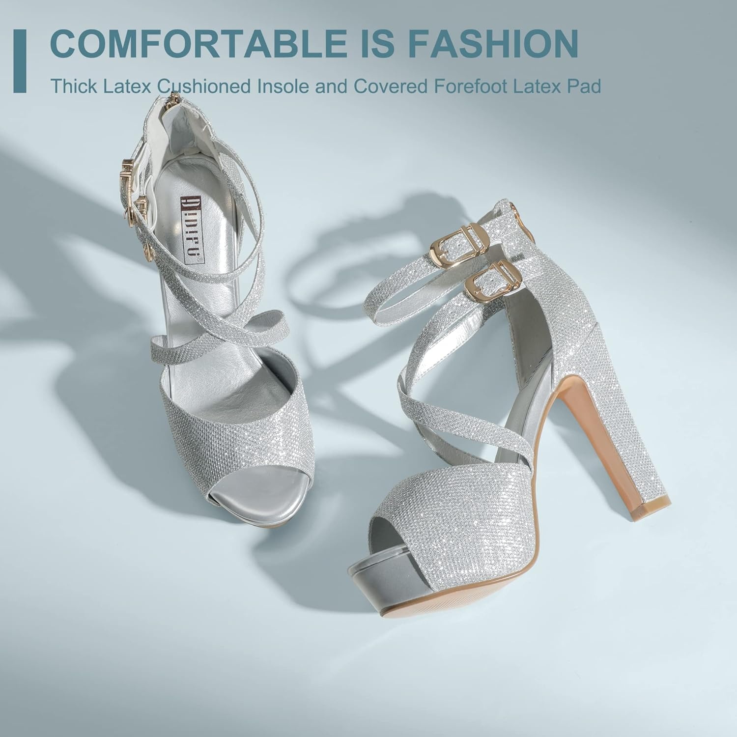 image:imageIDIFU Womens IN5 Charcy Crisscross Strappy Platform High Chunky Heels Peep Toe Pump Party Heeled SandalsSilver