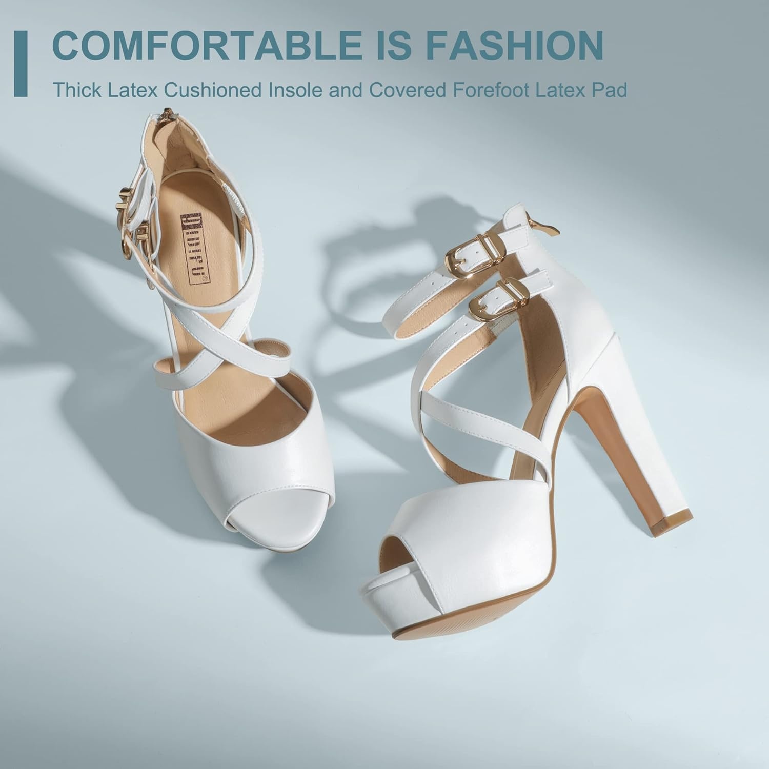 image:imageIDIFU Womens IN5 Charcy Crisscross Strappy Platform High Chunky Heels Peep Toe Pump Party Heeled SandalsWhite Pu