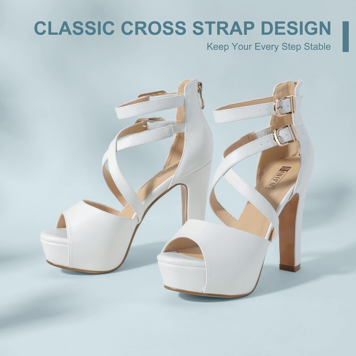 image:imageIDIFU Womens IN5 Charcy Crisscross Strappy Platform High Chunky Heels Peep Toe Pump Party Heeled SandalsWhite Pu