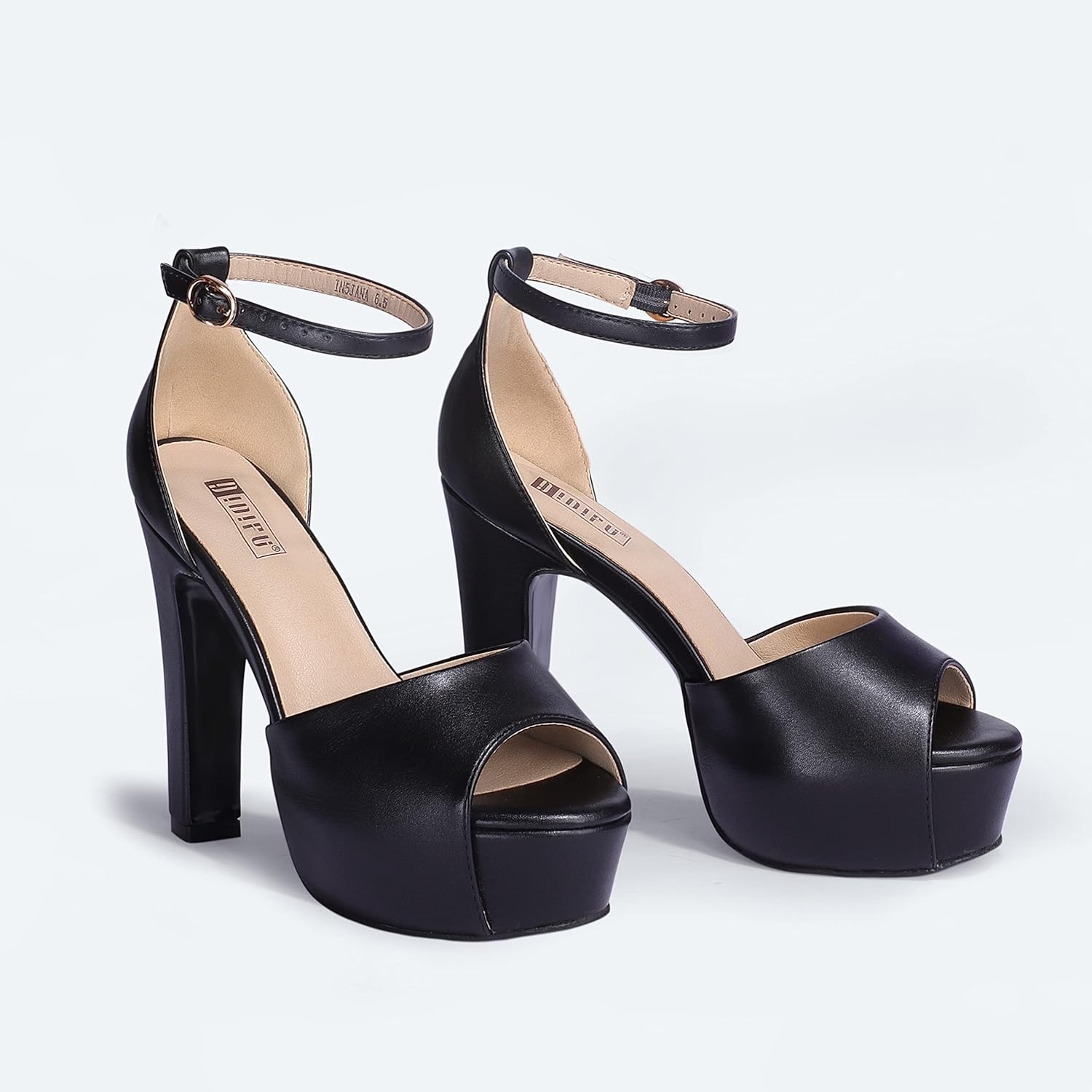 image:imageIDIFU Womens Platform Chunky High Heels Dress Sandals Peep Toe Ankle Strap Wedding Party Evening Shoes for Women BrideBlack Pu