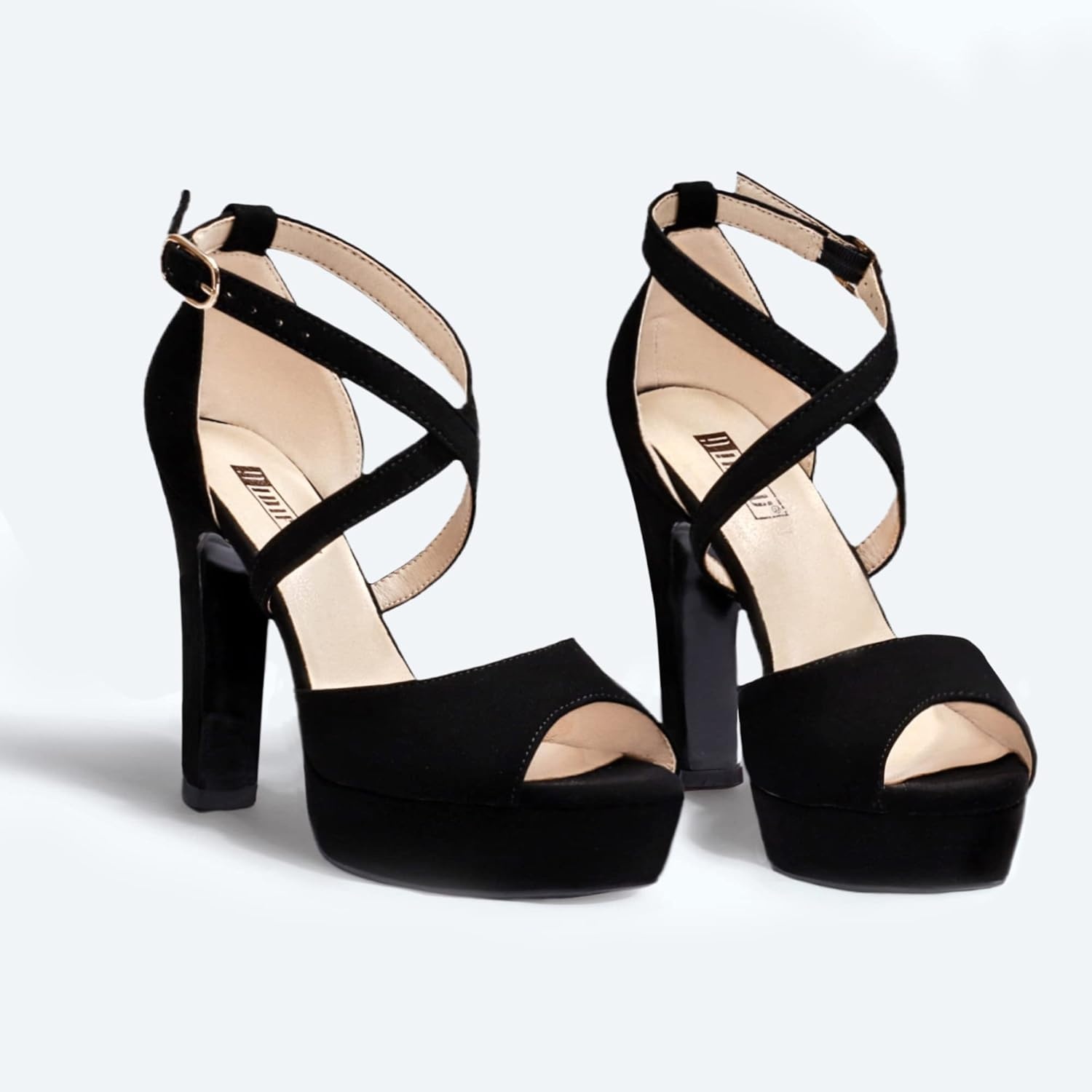 image:imageIDIFU Womens Platform Chunky High Heels Dress Sandals Peep Toe Ankle Strap Wedding Party Evening Shoes for Women BrideK Black Nubuck