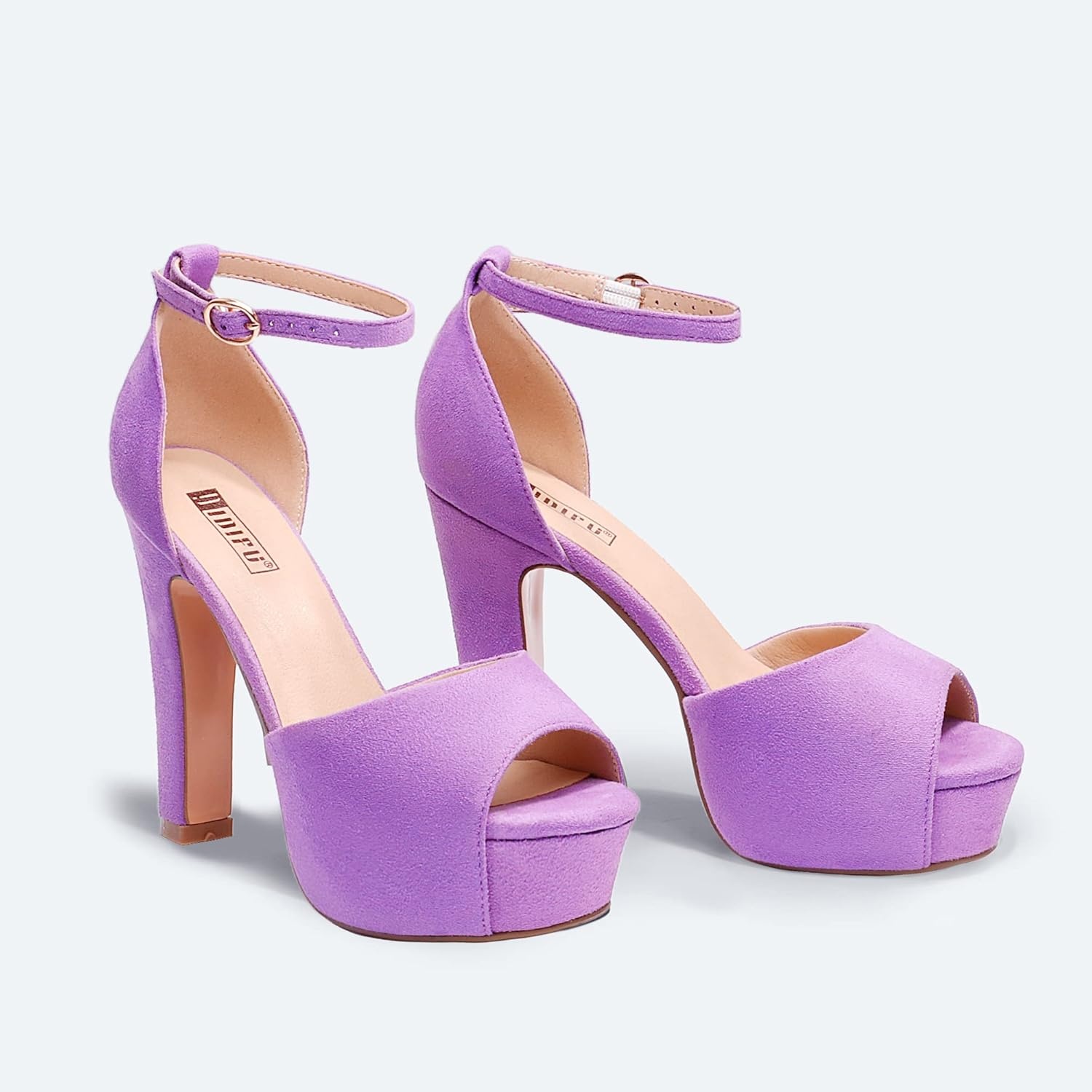 image:imageIDIFU Womens Platform Chunky High Heels Dress Sandals Peep Toe Ankle Strap Wedding Party Evening Shoes for Women BrideLilac Suede