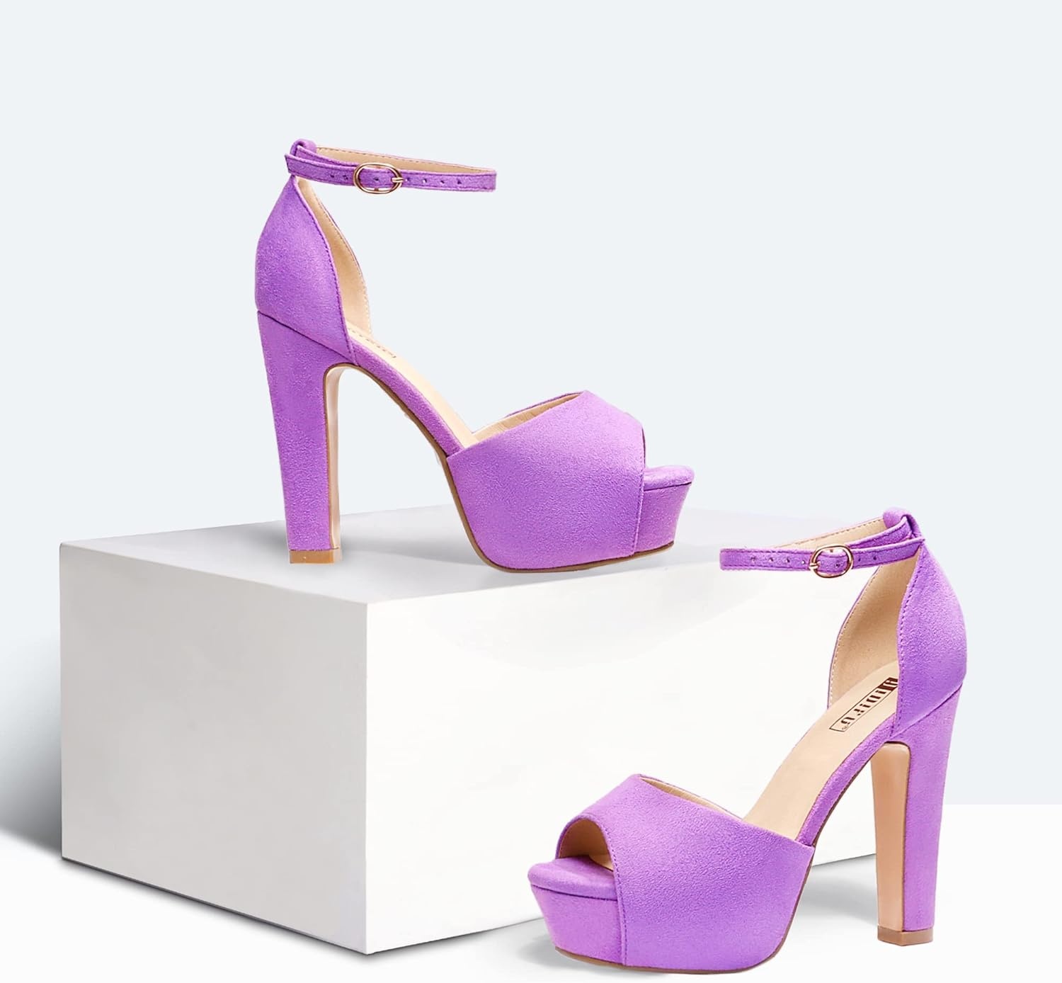image:imageIDIFU Womens Platform Chunky High Heels Dress Sandals Peep Toe Ankle Strap Wedding Party Evening Shoes for Women BrideLilac Suede
